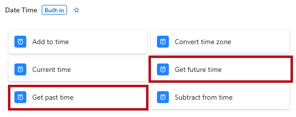 Date TimeのコネクタでGet past timeなどのアクションを選択(Logic Appの日付や時刻に関するアクション)