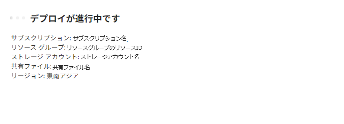 ストレージアカウントのデプロイ進行画面(Azure Cloud Shellの初期設定)